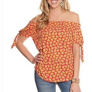 Wrangler Retro Off The Shoulder Cowboy Hat Print Top Size Medium